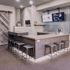 Contemporary Bar With Metal Wall