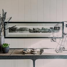 Hammered Metal Console Table With Plants