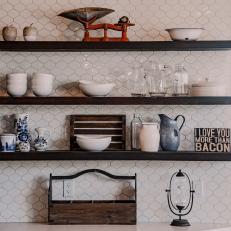 Country Kitchen With Antiques and Open Shelves