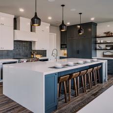 Country Open Plan Kitchen With Blue Island