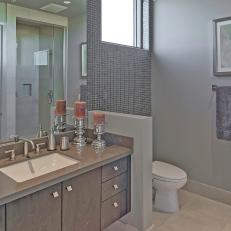 Gray Bathroom With Pink Candles