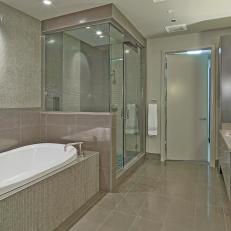 Gray Bathroom With Glass Shower