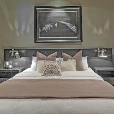 Gray Bedroom With Pink Bed Linen