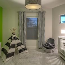 Contemporary Baby Nursery With Green Accent Wall
