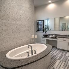Gray Contemporary Bathroom With Oval Soaking Tub