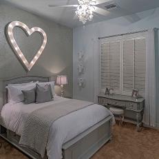 Gray Bedroom With Heart Light