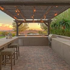 Southwestern Outdoor Kitchen With Sunset View
