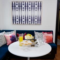 Contemporary Neutral Breakfast Nook with Blue Banquette 