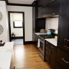 Modern Brown and White Kitchen with Brown Upper and Lower Cabinets 