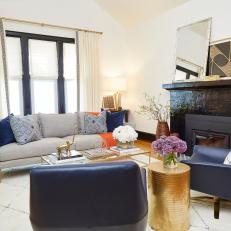 Contemporary Neutral Living Room with Gold End Table 