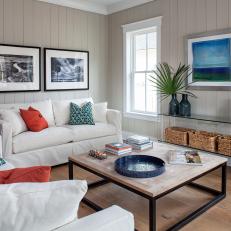 Cottage Living Room With Shiplap Walls, Invisible Table