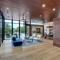 Modern Living Room With Paneled Ceiling