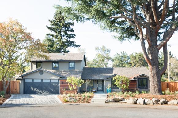 Front Exterior of Gray Transitional Home