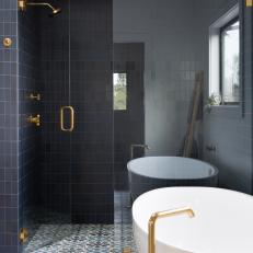 Black Tiled Walk-In Shower in Master Bathroom
