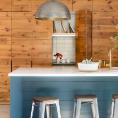Transitional Eat-In Kitchen With Blue Island