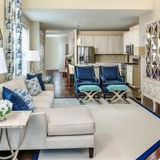Chinoiserie Chic Living Room With Blue Chairs