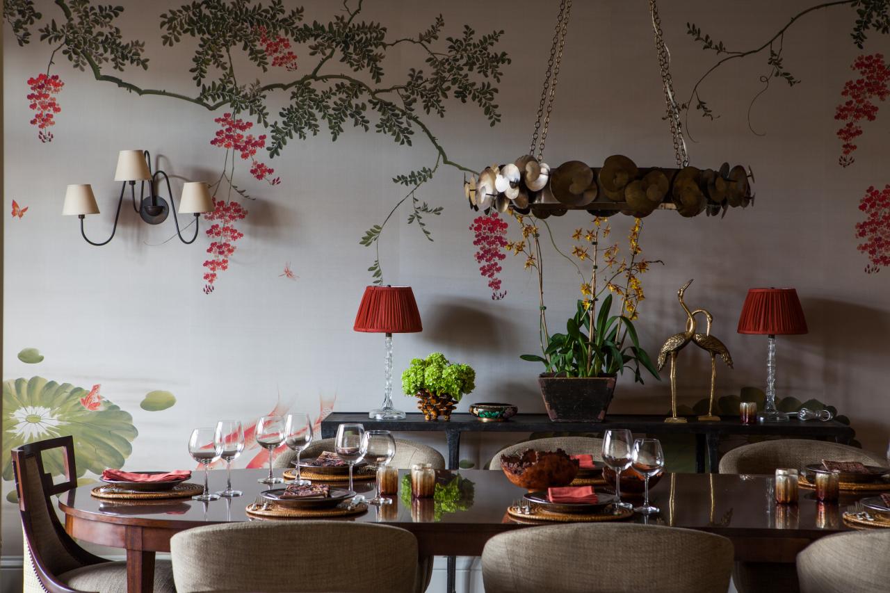 Formal Dining Room With Handpainted Wallpaper Hgtv