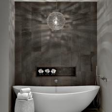 Gray Art Deco Bathroom With Soaking Tub