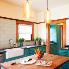Kitchen With Turquoise Cabinets