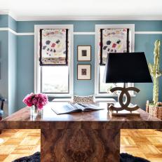 Midcentury Modern Desk in Eclectic Living Room 