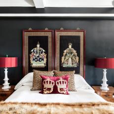 Oriental Panels and Red Details Create a Bold Master Bedroom Design