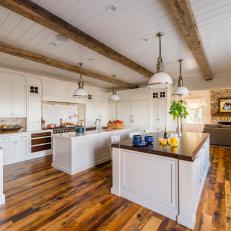 White Country Kitchen With Pendants