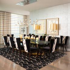 Midcentury Modern Dining Room With Glass-Topped Dining Table