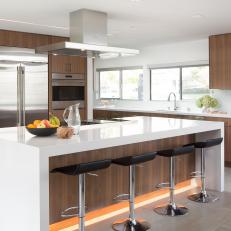 Contemporary Chef Kitchen With Black Barstools