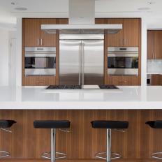 Contemporary Open Kitchen With Black Barstools