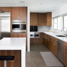 Contemporary Chef Kitchen With Striped Rug