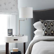 Gray Transitional Bedroom with Roman Shade
