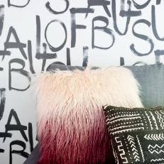 Furry Pink Ombre Throw Pillow and Black-and-White Pillow