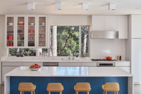 Modern Kitchen With Blue Island