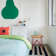 Multicolored Contemporary Bedroom With Pear Art