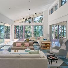 Modern Open Living Room With Blue Rug