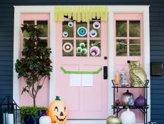 Create some Halloween curb appeal with a mischevious monster door. Inexpensive card stock, crepe paper and tape are a budget-friendly way to deck out your home before Halloween guests or trick-or-treaters arrive.