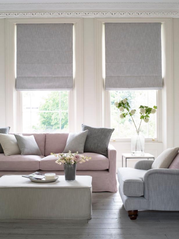 Soft Pink Sofa Paired with Gray Accents