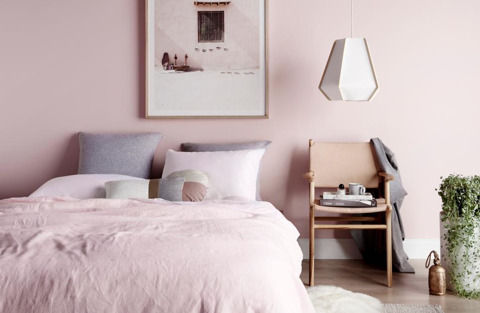 Soft Pink Sofa Paired with Gray Accents