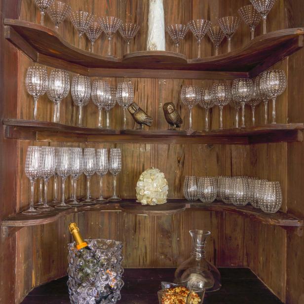 Rustic Wood Wine Bar Shelves