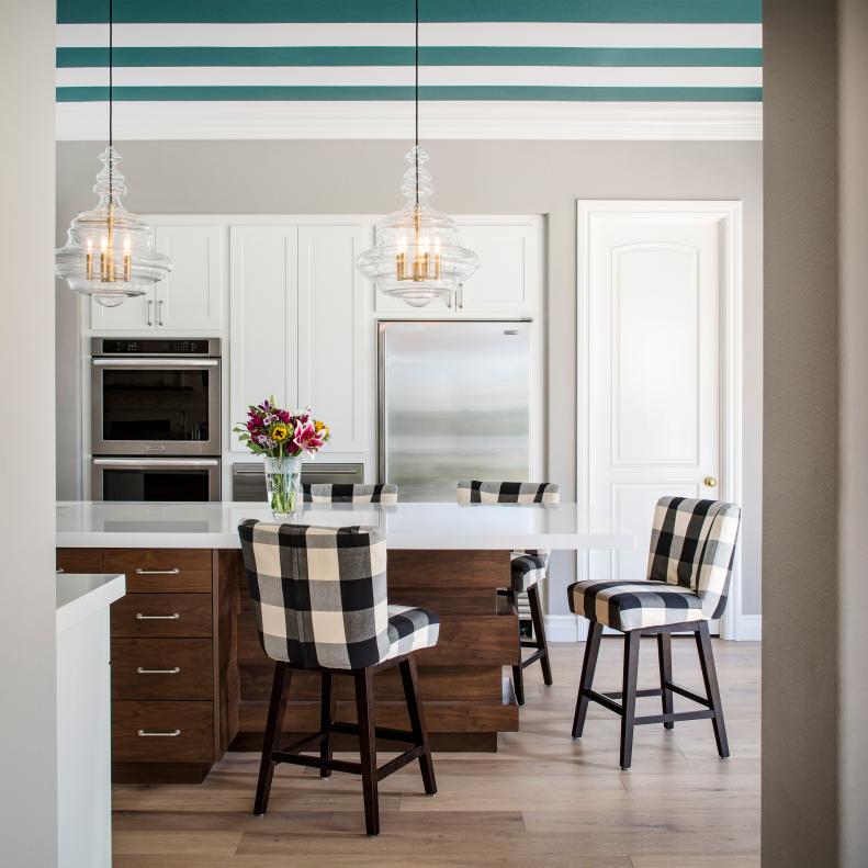 Kitchen With Plaid Barstools