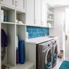 Laundry Room With Blue Tiles