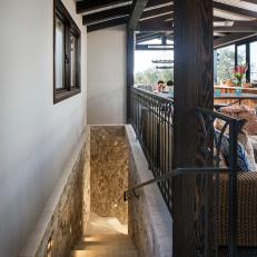 Stone Staircase Leads from Cabana Area to Downstairs Wine Cellar