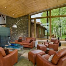 Rustic, Contemporary Living Room With Tree View
