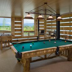 Rustic Game Room With Mountain View