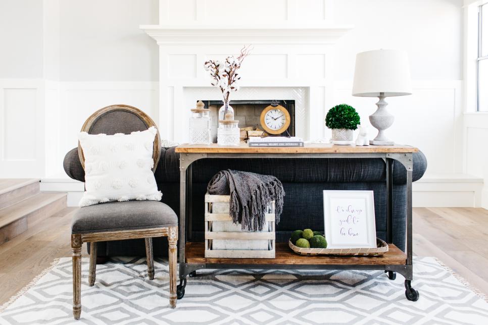 accent table behind couch