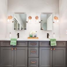 Neutral Master Bathroom with Pops of Green