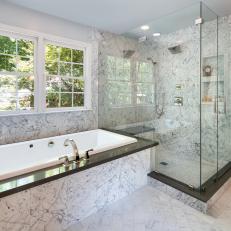 Unique Design in Master Bathroom Shower and Tub Area