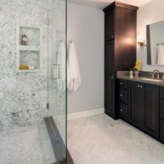 Large Shower Increases Functionality in Neutral Master Bathroom