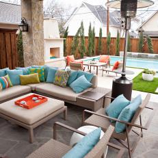Pops of Blue and Green on Neutral Patio