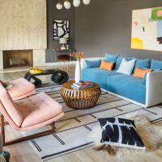 Plenty of Seating in Spacious, Eclectic-Midcentury Modern Living Room